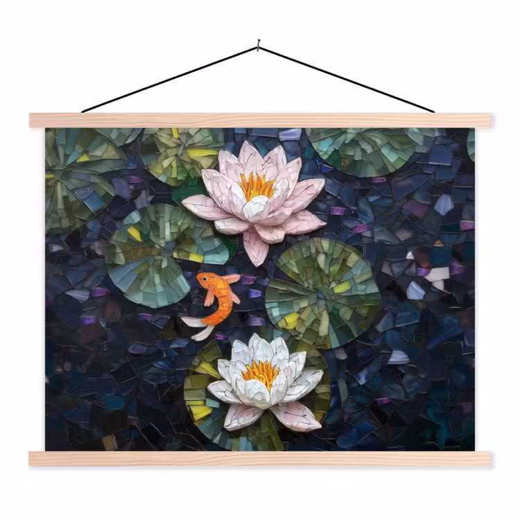 Schoolplaat - Glasstukjes - Leliebladeren - Vis - Oranje — 1