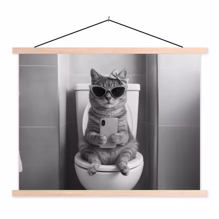 Schoolplaat - Kat - Telefoon - Toilet - Zwart - Wit — 1