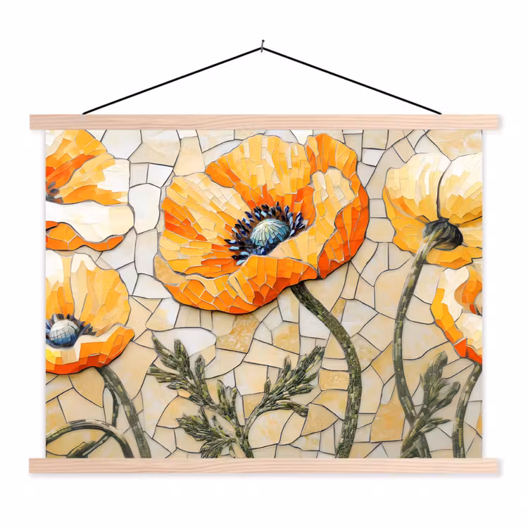 Schoolplaat - Klaprozen - Oranje - Mozaïek - Bladeren — 1