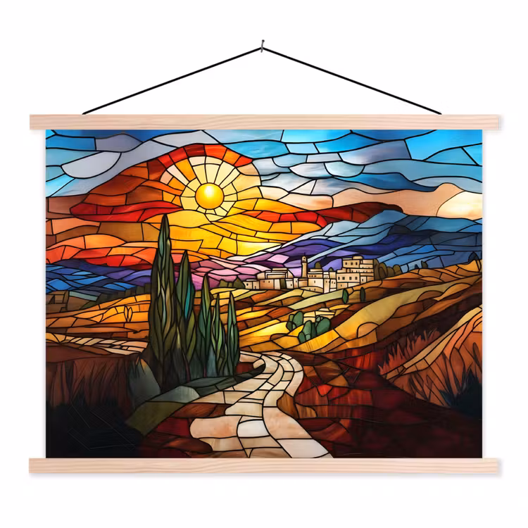 Schoolplaat - Mozaïek - Zon - Landschap - Dorp — 1