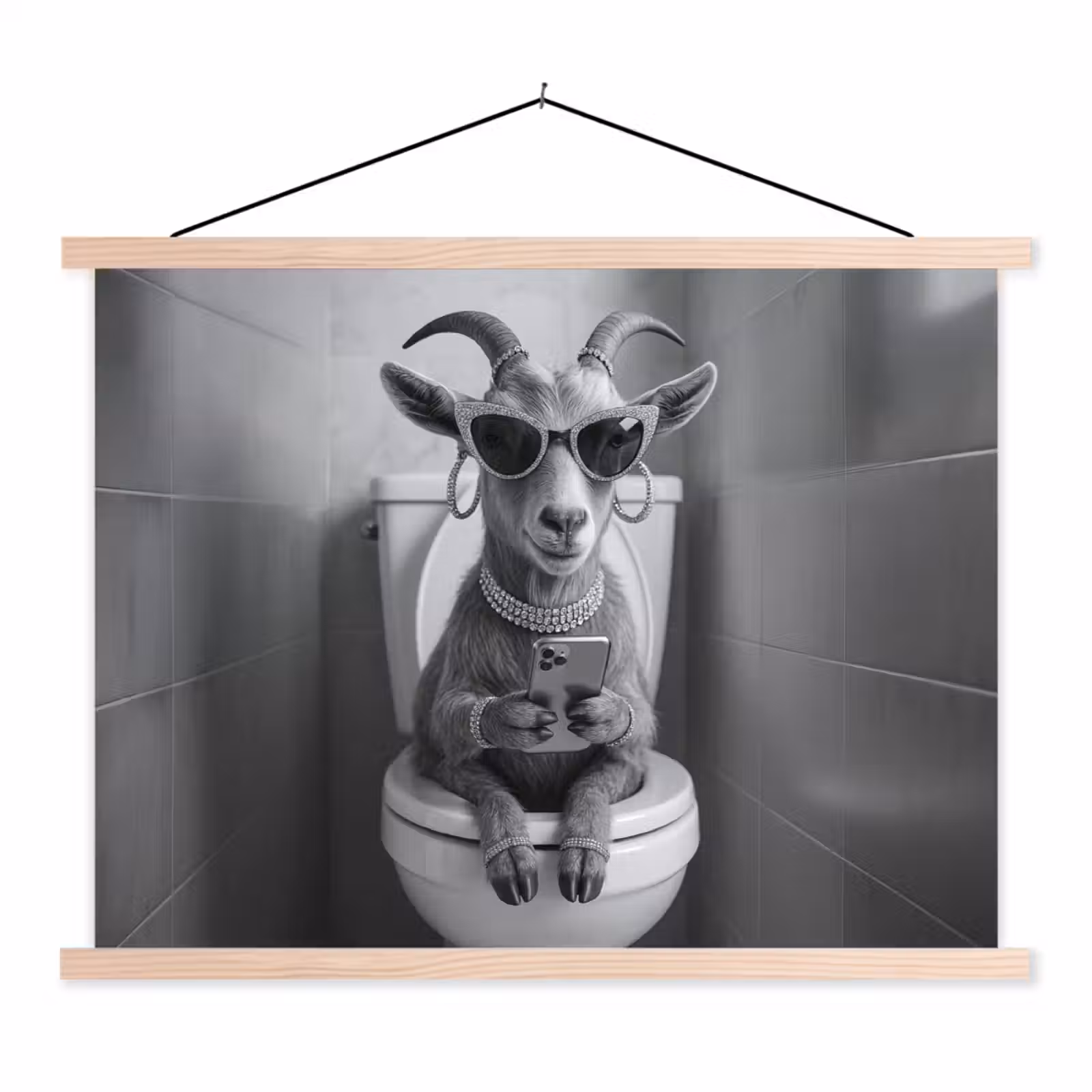 Schoolplaat - Geit - Telefoon - Toilet - Zwart - Wit — 1
