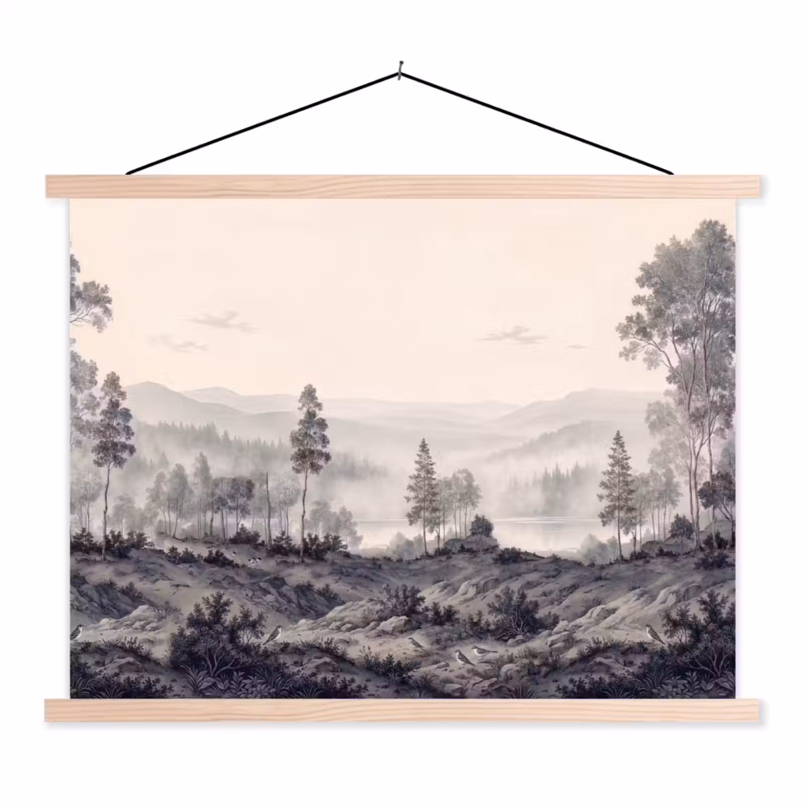 Schoolplaat - Mistig - Berglandschap - Illustratie — 1