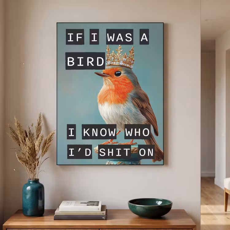 Art Frame - Roodborstje - Vogel - Blauw - Decoratie — 2