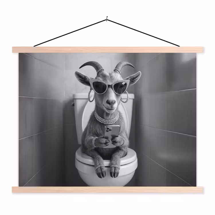 Schoolplaat - Geit - Telefoon - Toilet - Zwart - Wit — 1