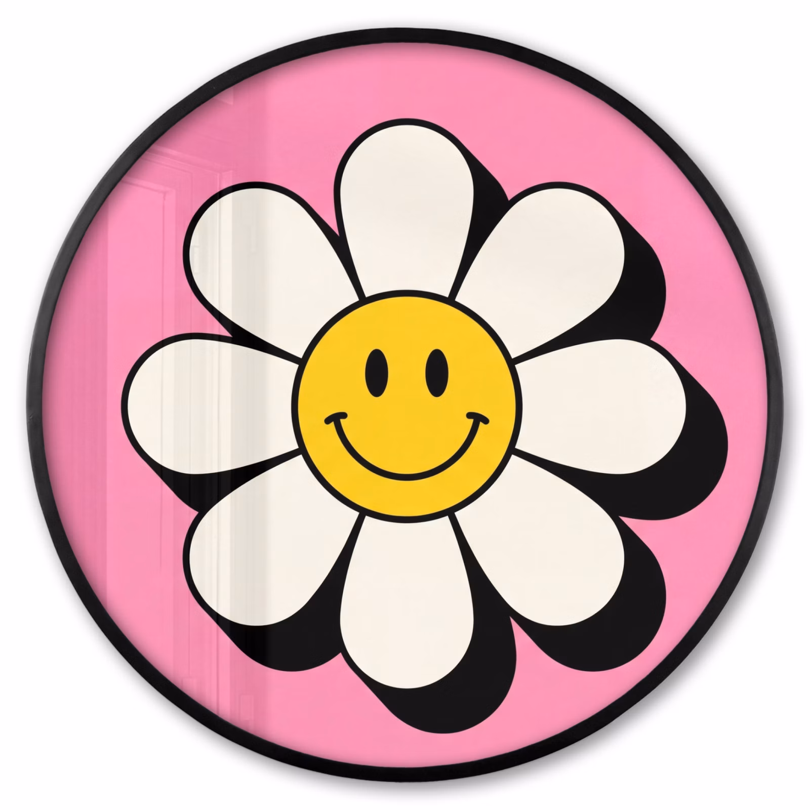 Ronde fotolijst - Smiley - Bloem - Roze — 1