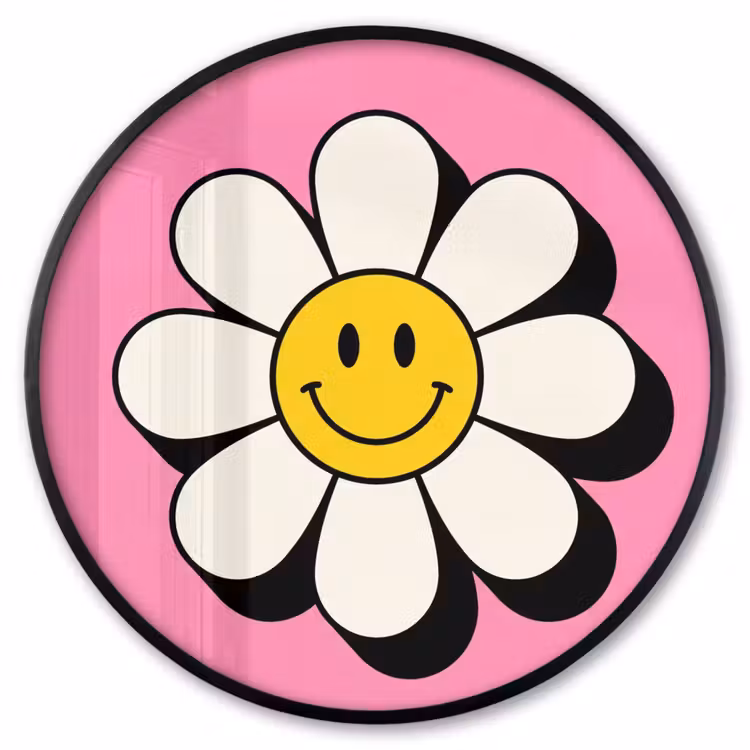 Ronde fotolijst - Smiley - Bloem - Roze — 1