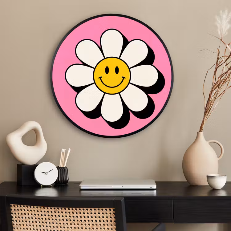 Ronde fotolijst - Smiley - Bloem - Roze — 2