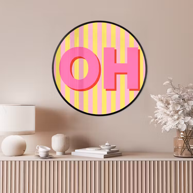 Ronde fotolijst - Tekst - Strepen - Roze — 4