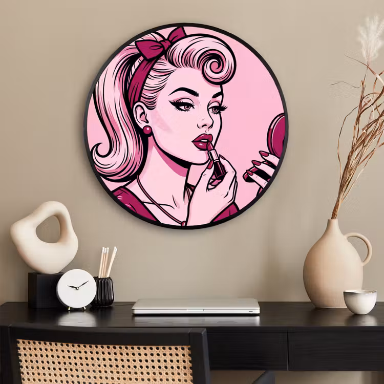 Ronde fotolijst - Vintage - Vrouw - Roze — 2