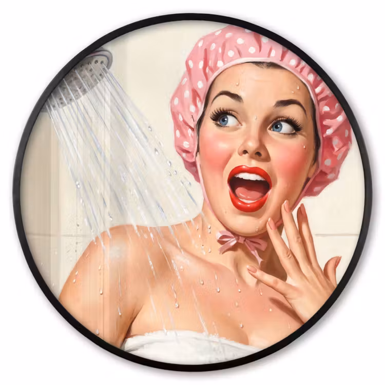 Ronde fotolijst - Vrouw - Douche - Roze — 1