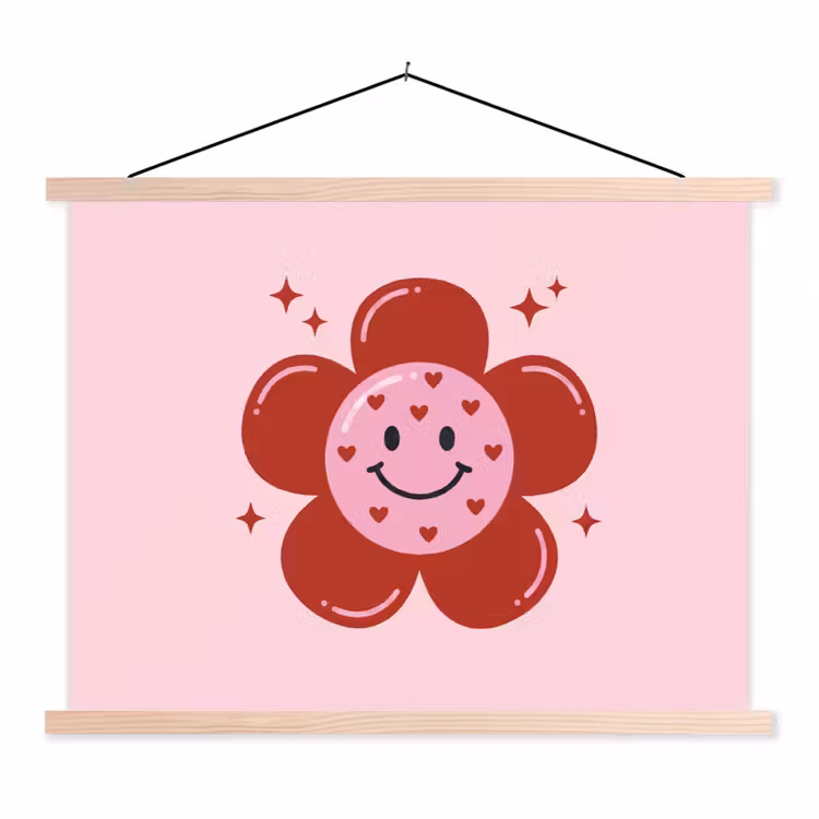 Schoolplaat - Bloem - Roze - Hartjes — 1
