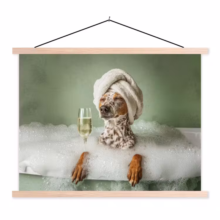 Schoolplaat - Hond - Bad - Champagne - Handdoek — 1