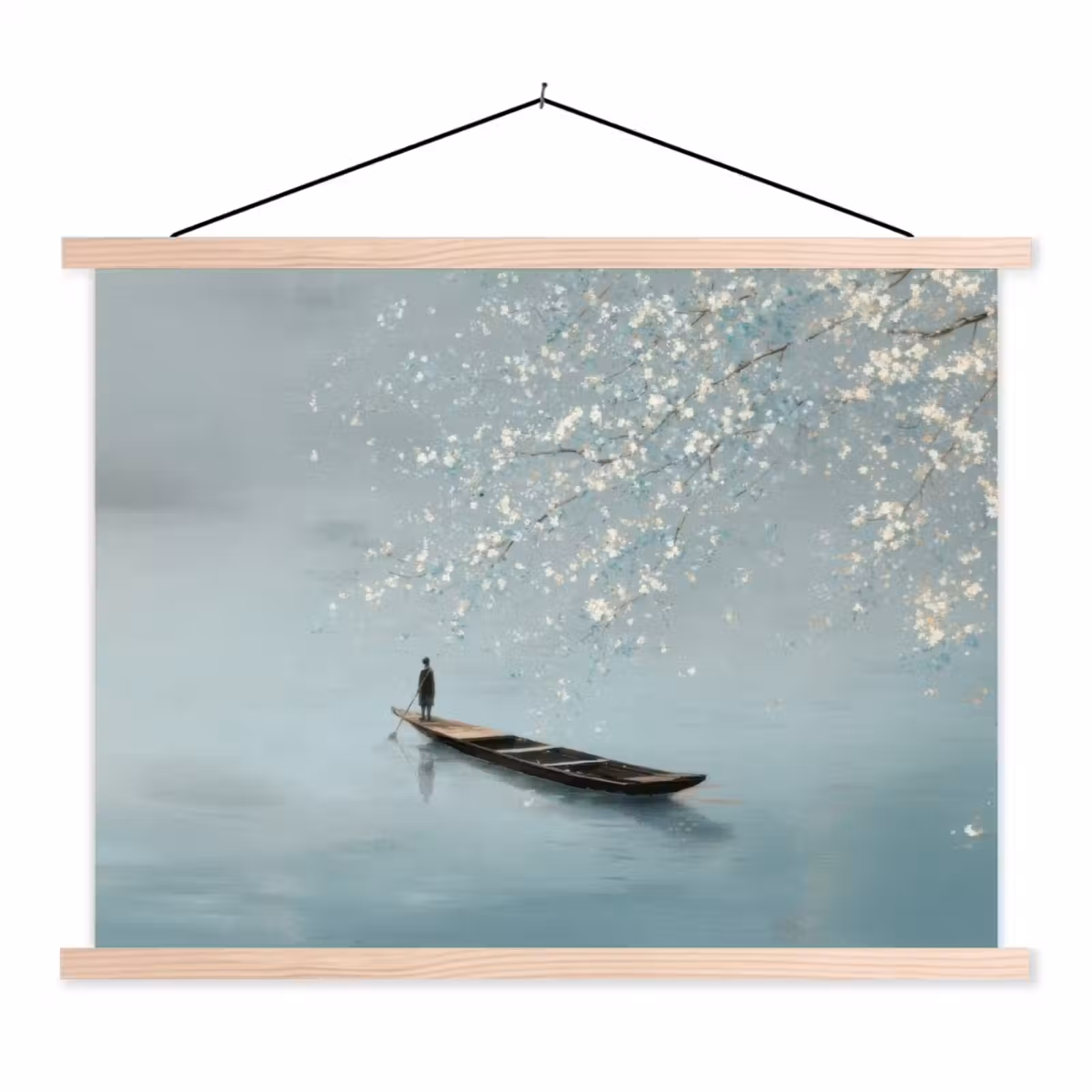 Schoolplaat - Bloesems - Minimalistisch - Wateroppervlak - Boot — 1