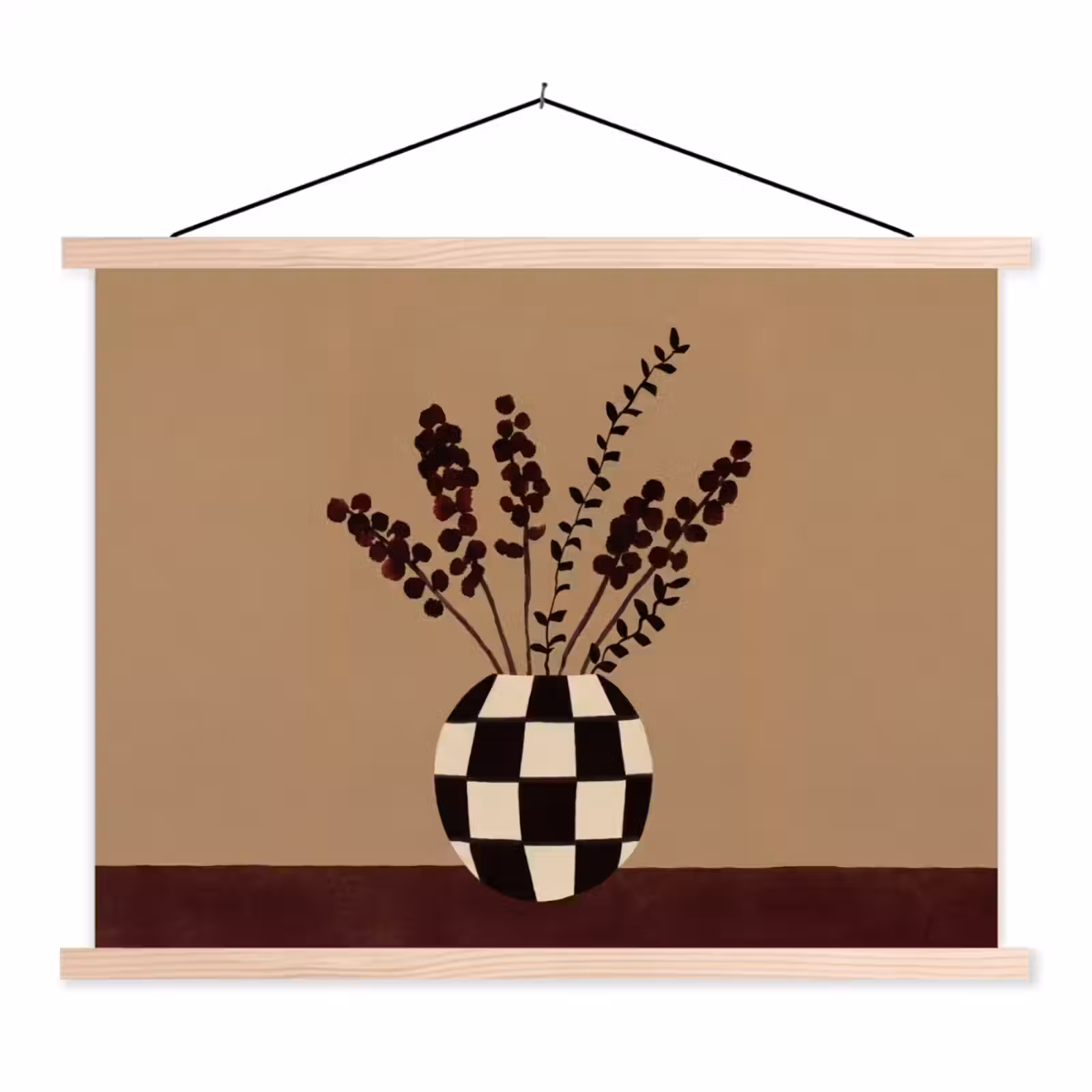 Schoolplaat - Minimalistisch - Vaas - Bloemen - Bruin — 1