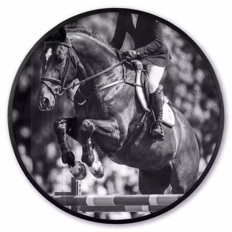 Ronde fotolijst - Springen - Paard - Zwart - Wit — 1