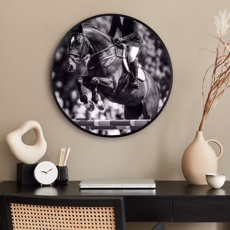 Ronde fotolijst - Springen - Paard - Zwart - Wit — 2