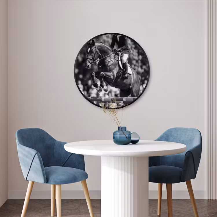Ronde fotolijst - Springen - Paard - Zwart - Wit — 3
