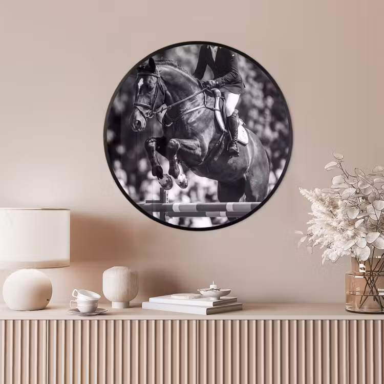 Ronde fotolijst - Springen - Paard - Zwart - Wit — 4