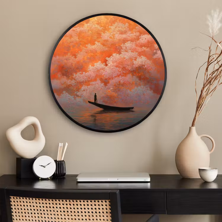 Ronde fotolijst - Zee - Boot - Wolken - Oranje — 2