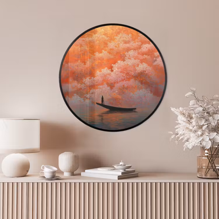 Ronde fotolijst - Zee - Boot - Wolken - Oranje — 4