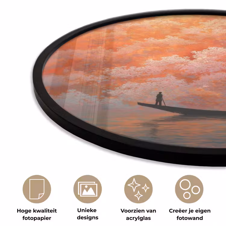 Ronde fotolijst - Zee - Boot - Wolken - Oranje — 5