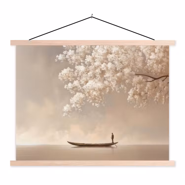 Schoolplaat - Bloesems - Wit - Boot - Minimalistisch — 1