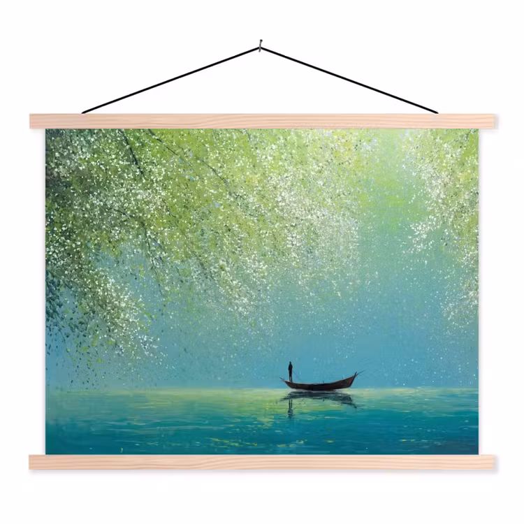 Schoolplaat - Bootje - Water - Bladeren - Bloesems — 1