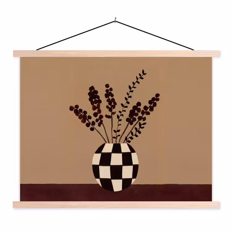 Schoolplaat - Minimalistisch - Vaas - Bloemen - Bruin — 1
