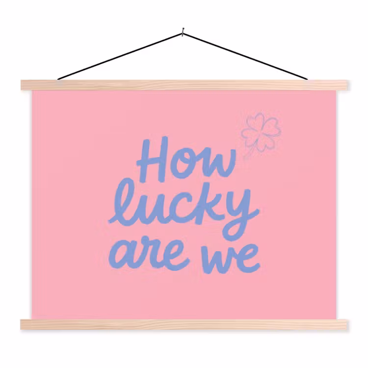 Schoolplaat - How lucky are we - Klavervier - Roze - Blauw — 1