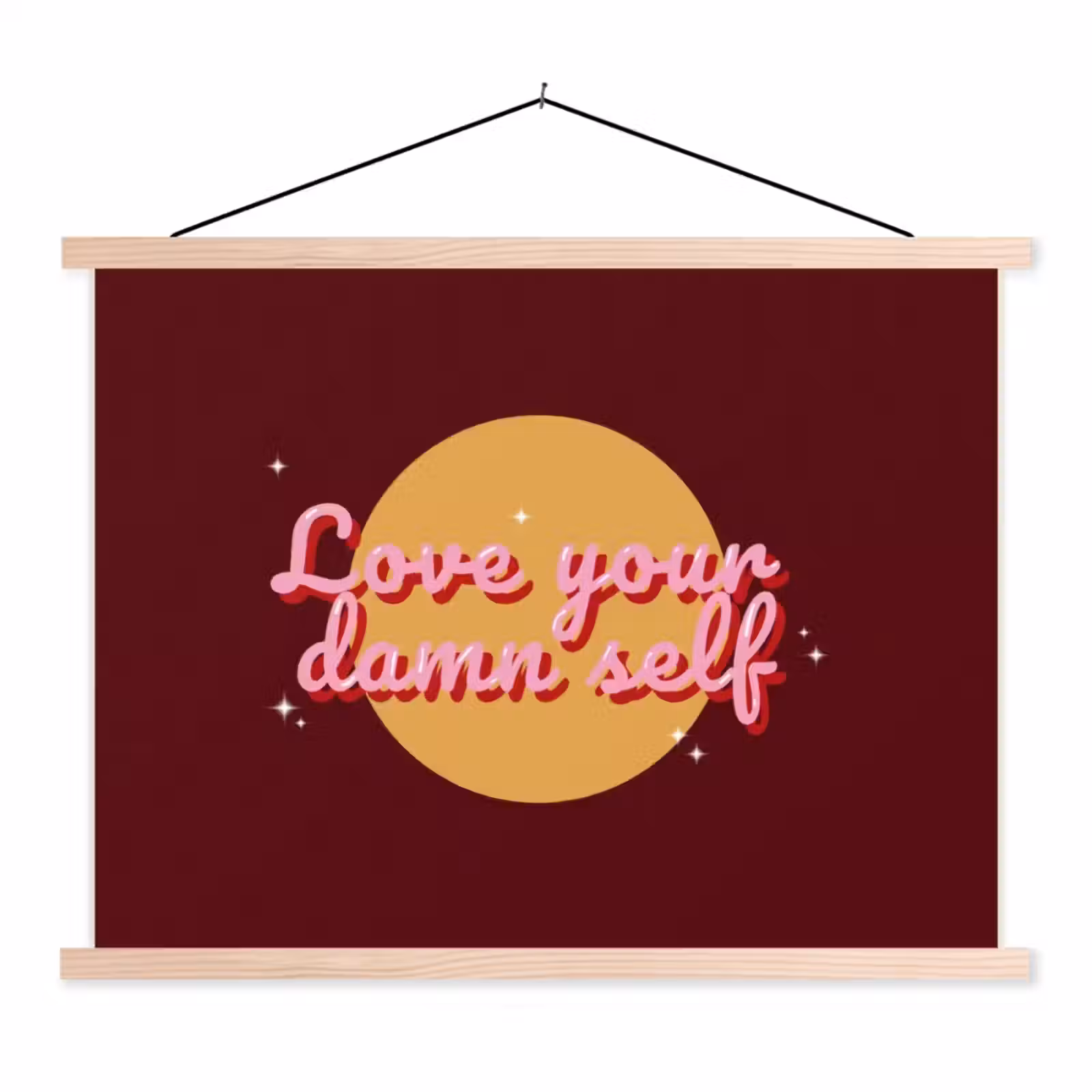 Schoolplaat - love your damn self - Cirkel - Glitter - Rood — 1