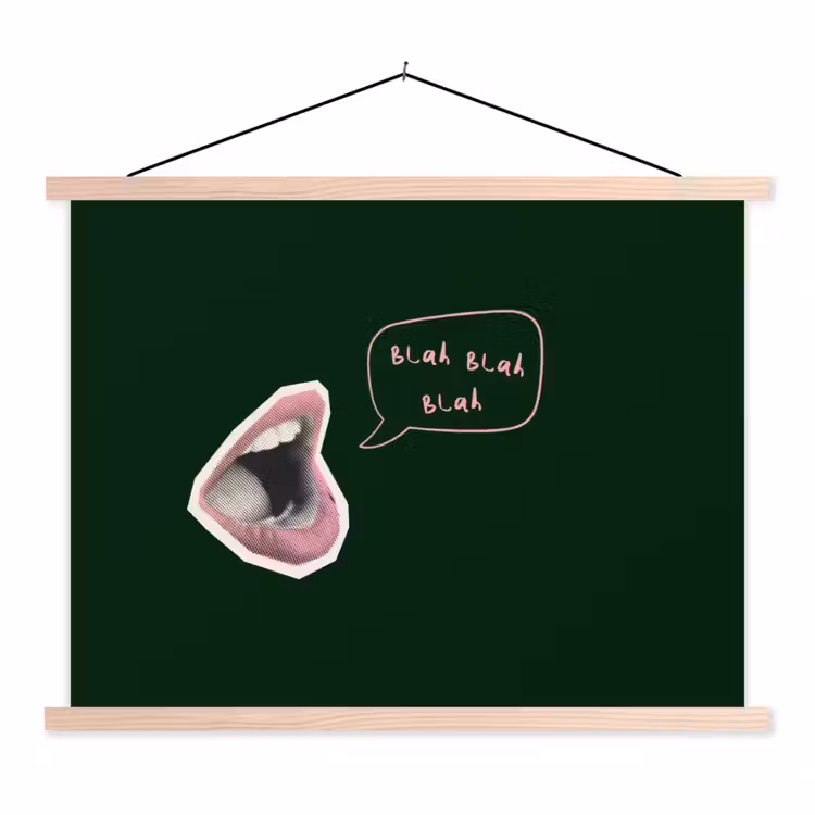 Schoolplaat - Illustratie - Mond - Donkergroen - Tekstwolkje — 1