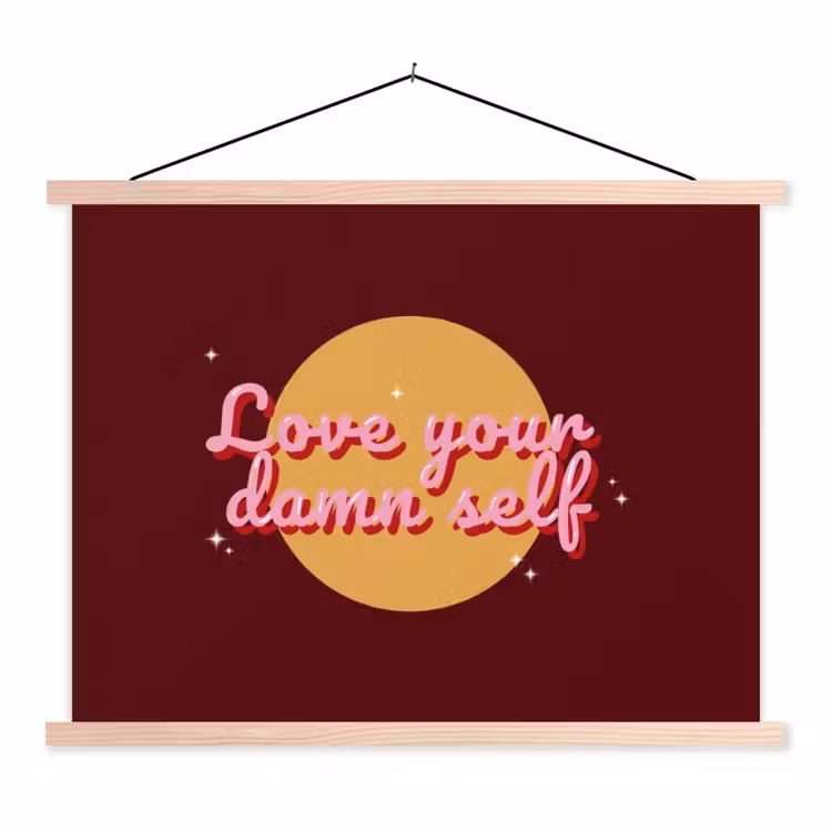 Schoolplaat - love your damn self - Cirkel - Glitter - Rood — 1