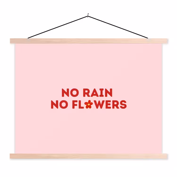 Schoolplaat - No rain no flowers - Minimalistisch - Roze - Bloem — 1