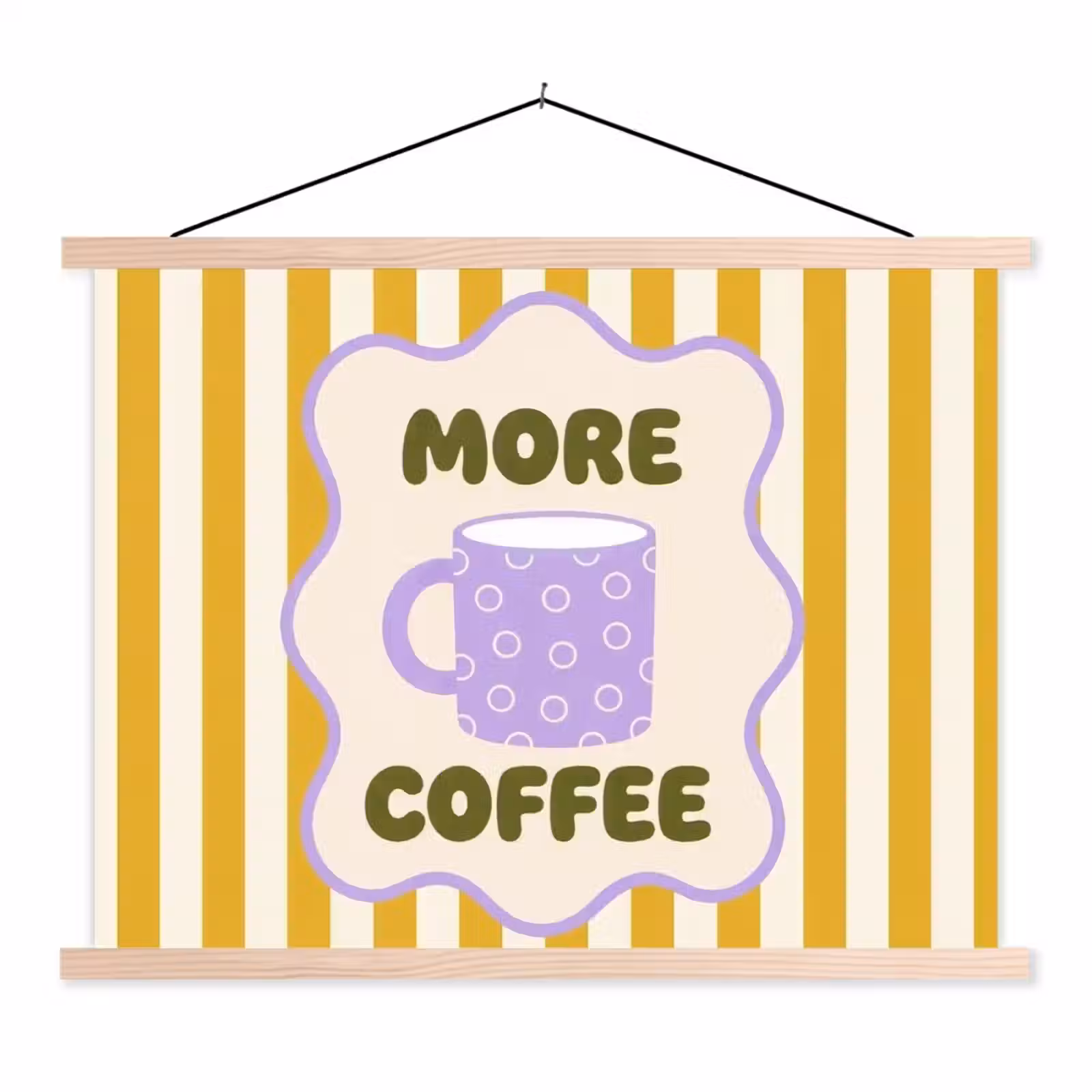 Schoolplaat - More coffee - Geel - Paars - Strepen - Mok — 1