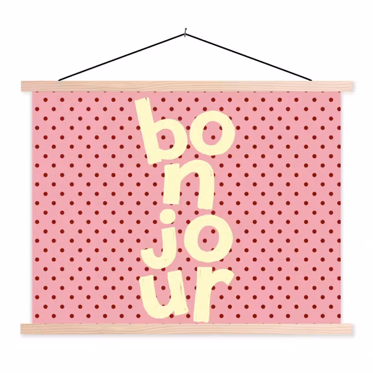 Schoolplaat - Bonjour - Stippen - Roze- Geel — 1
