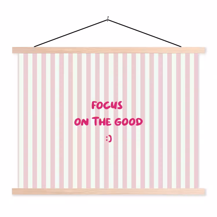 Schoolplaat - Focus on the good - Strepen - Roze - Smiley — 1