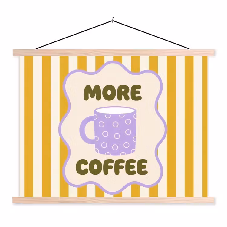 Schoolplaat - More coffee - Geel - Paars - Strepen - Mok — 1