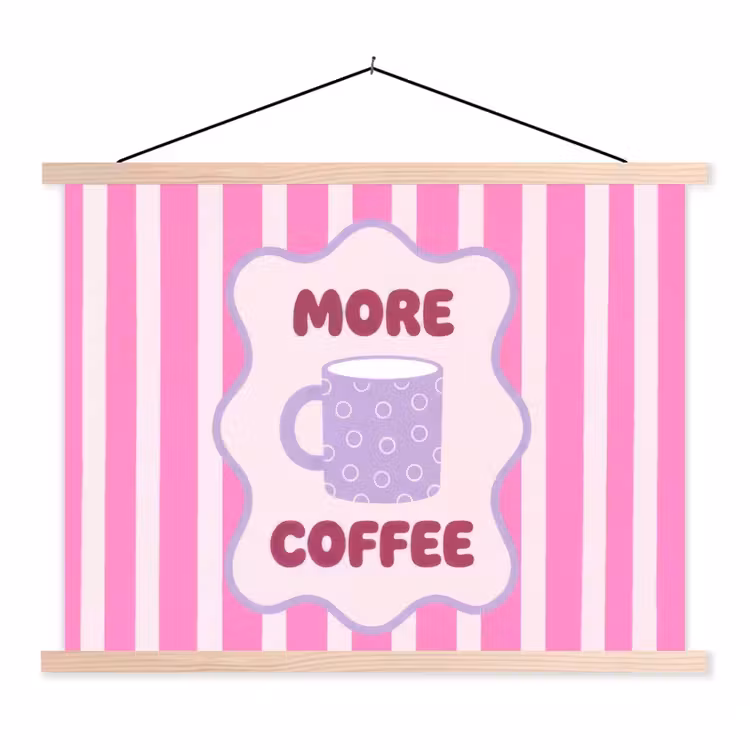 Schoolplaat - More coffee - Roze - Paars - Strepen - Mok — 1