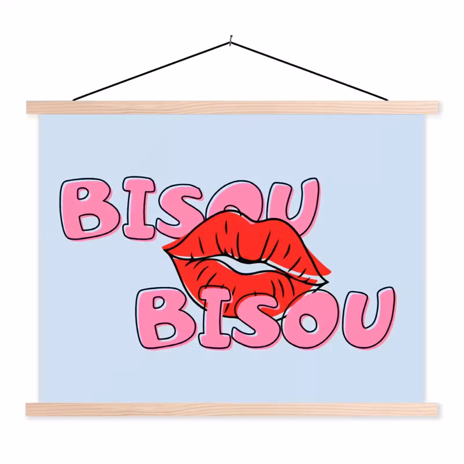 Schoolplaat - Bisou - Blauw - Roze - Lippen — 1