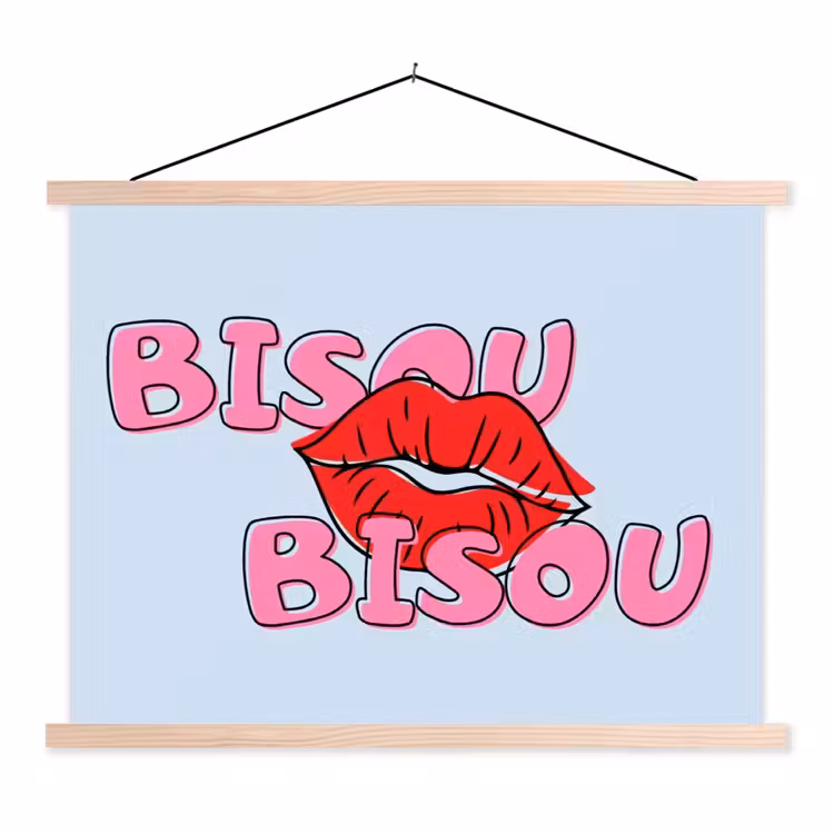 Schoolplaat - Bisou - Blauw - Roze - Lippen — 1