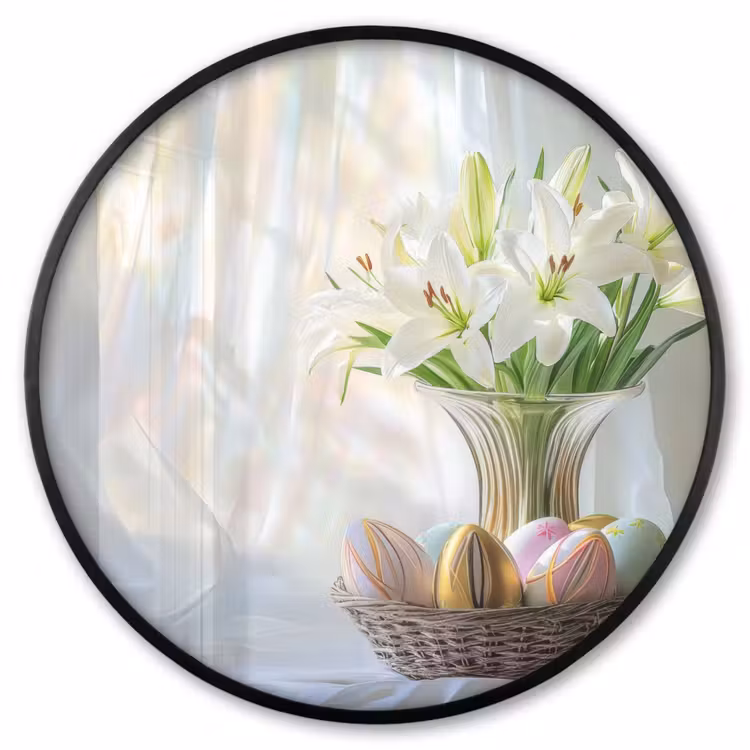 Ronde fotolijst - Vaas - Eieren - Bloemen — 1