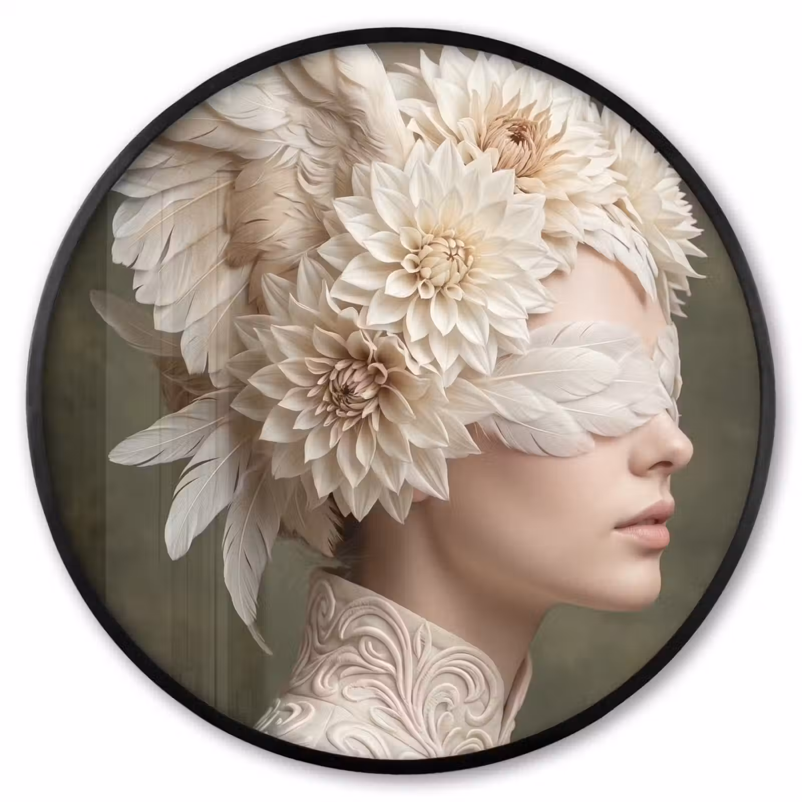Ronde fotolijst - Vleugels - Vrouw - Wit — 1