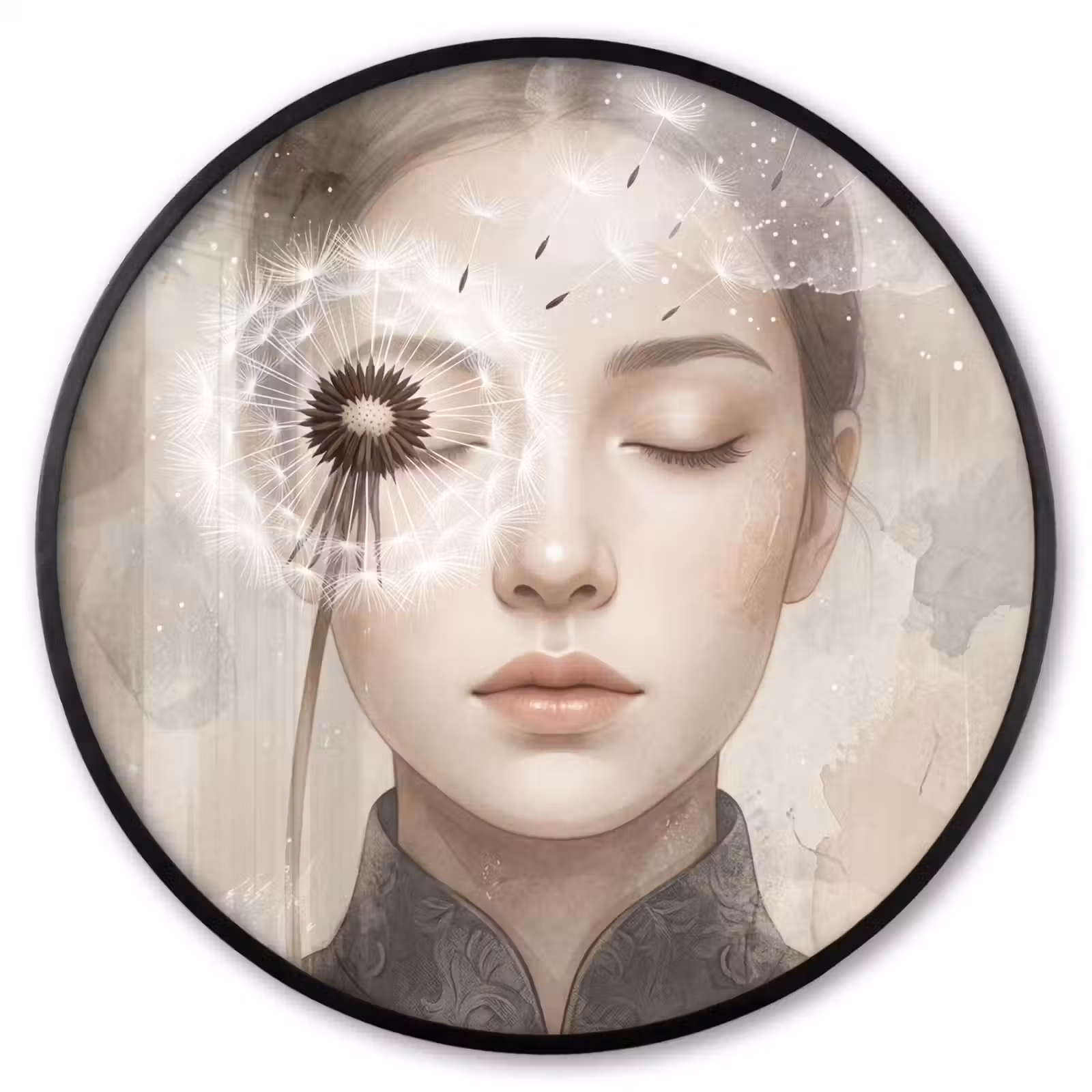 Ronde fotolijst - Vrouw - Sereen - Grijs — 1