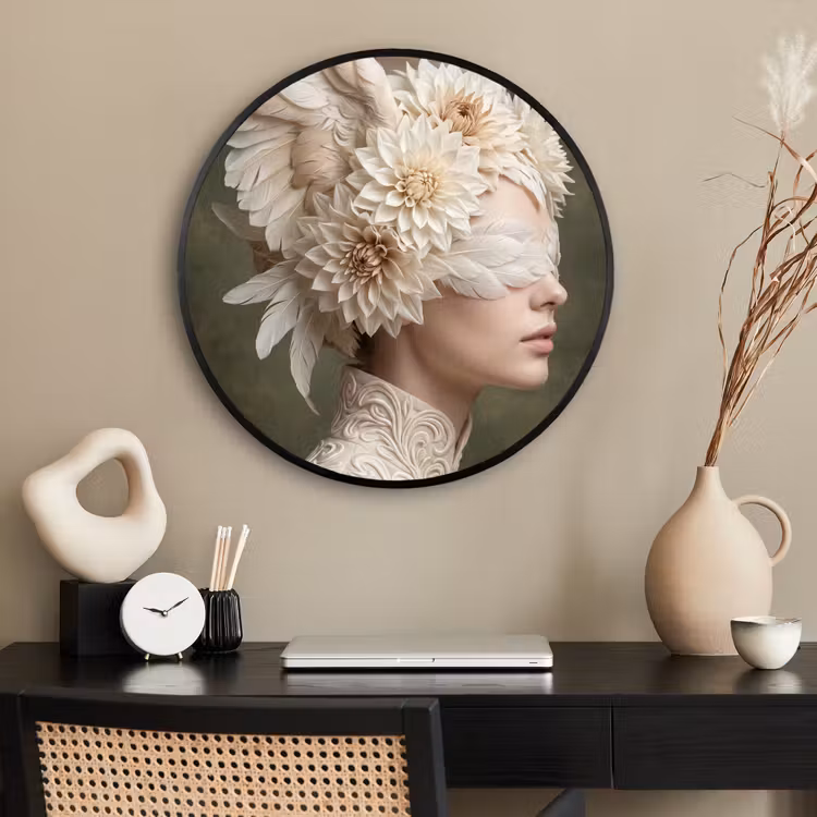 Ronde fotolijst - Vleugels - Vrouw - Wit — 2