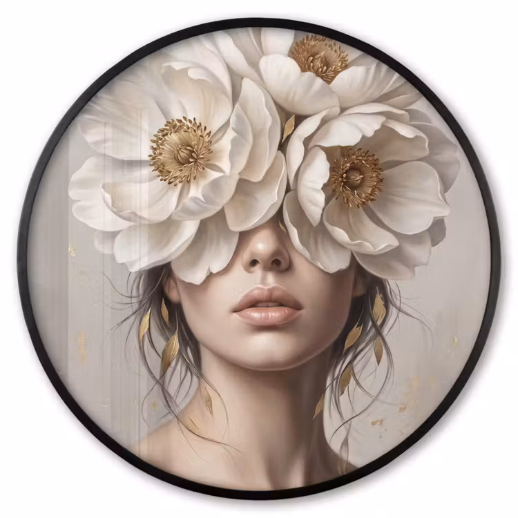 Ronde fotolijst - Vrouw - Pioenroos - Wit — 1