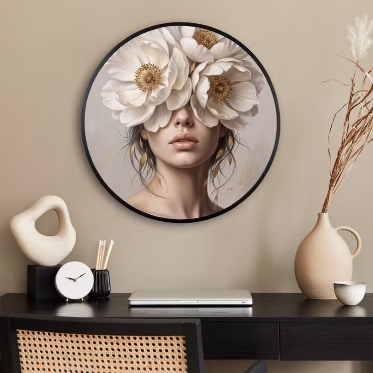 Ronde fotolijst - Vrouw - Pioenroos - Wit — 2