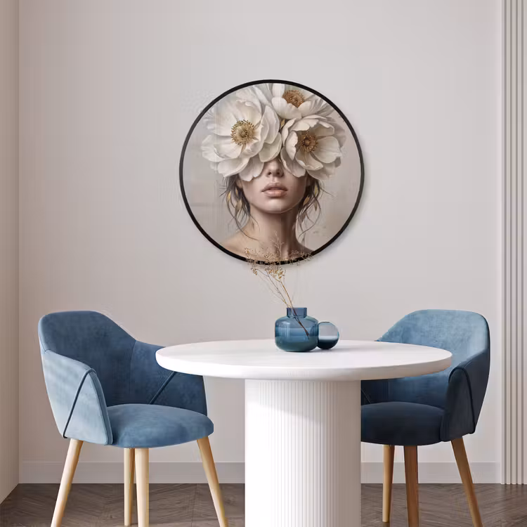 Ronde fotolijst - Vrouw - Pioenroos - Wit — 3