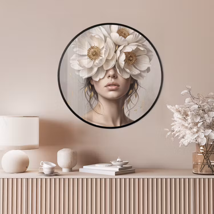 Ronde fotolijst - Vrouw - Pioenroos - Wit — 4