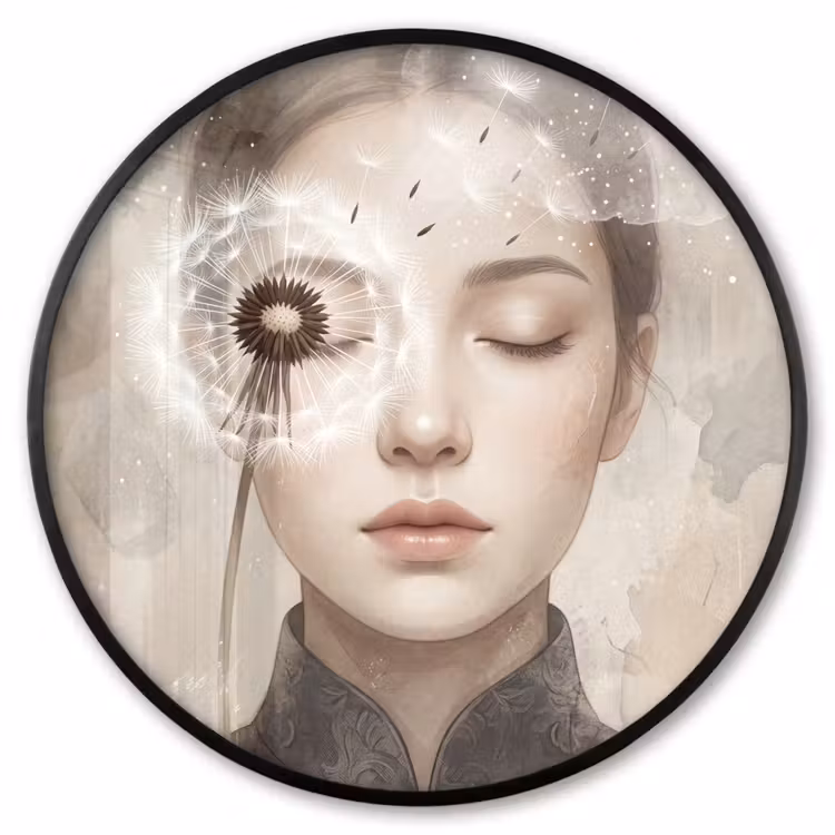 Ronde fotolijst - Vrouw - Sereen - Grijs — 1
