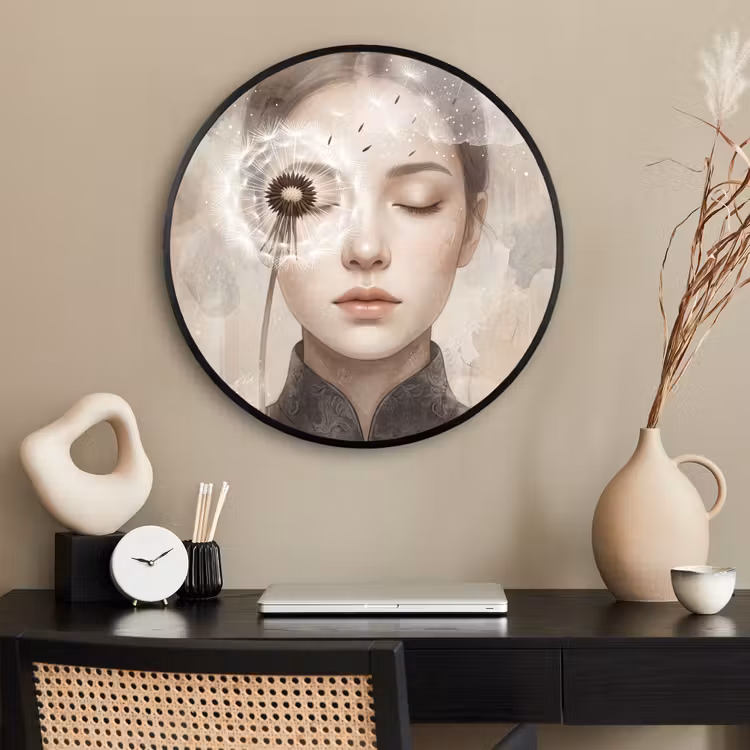 Ronde fotolijst - Vrouw - Sereen - Grijs — 2
